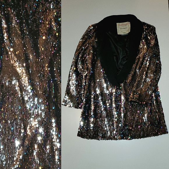 NWOT✨️ Anthropologie Cartonnier Rainbow Silver Black  Sequin Flip Blazer Jacket - Picture 11 of 13